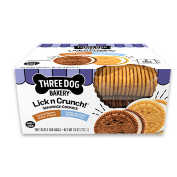 Three Dog Bakery 2 Pack Dog Cookies, Carob PB Cookie & Golden Vanilla Cookie