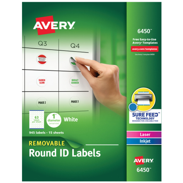 Avery 6450 1" Diameter White Removable Multi-Use Labels