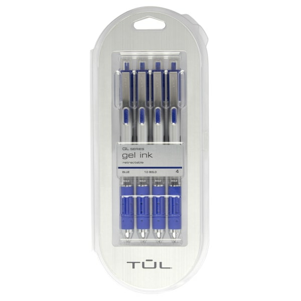 TUL 1.0 mm Bold Point Silver Barrel Retractable Gel Pens - Blue