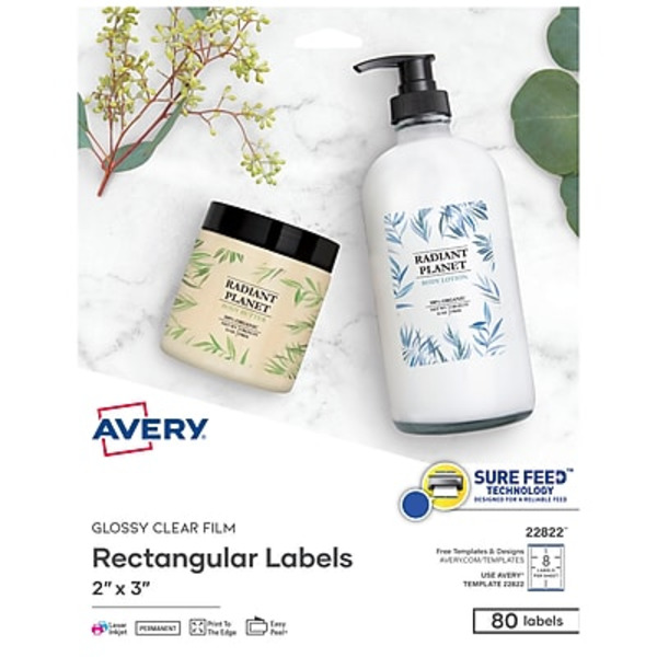 Avery 2" x 3" Glossy Clear Easy Peel Laser & Inkjet Specialty Labels