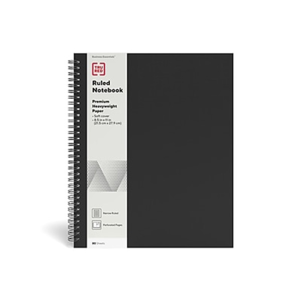 TRU RED Large Black Soft Cover Ruled Notebook