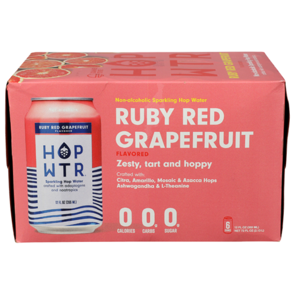 Hop Wtr NA Sparkling Ruby Red Grapefruit Hop Water 6 Pack Cans