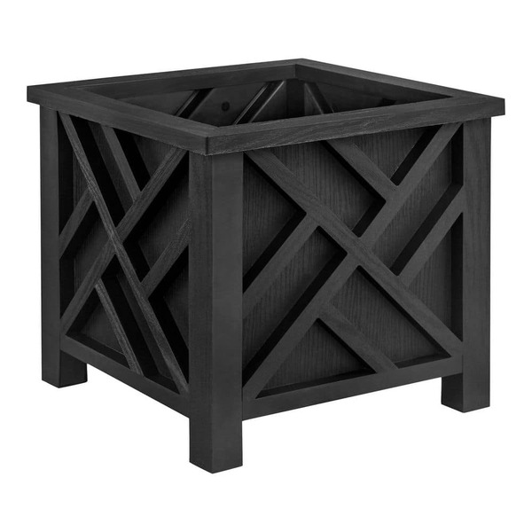 Vigoro Hettie Large Black Square Plastic Chippendale Lattice Planter With Drainage Holes (14.75 In. L X 14.75 In. W X 14 In. H)