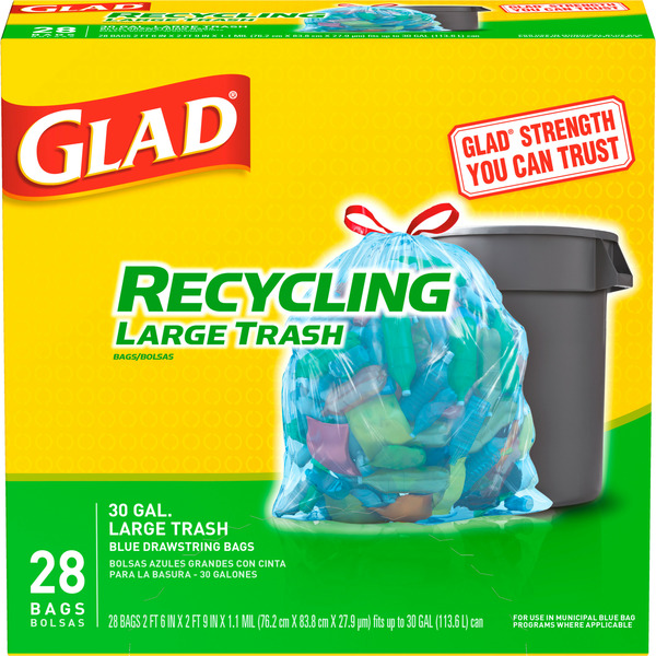 Glad Large Drawstring Recycling Bags, Blue, 30 Gallon Same-Day