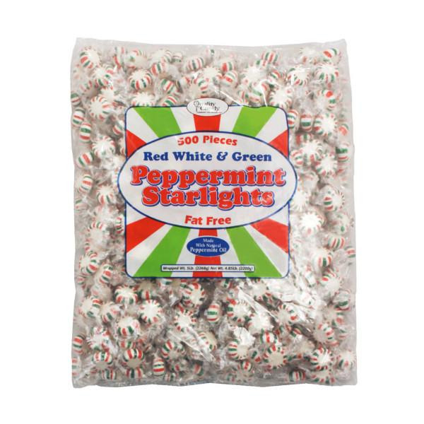 Quality Candy - Red, White, & Green Peppermint Starlight Candy - 5 lb Bag