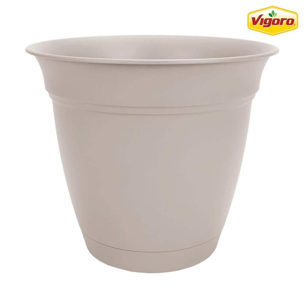 Vigoro Mirabelle 13.5 Qt. White Resin Planter With Drainage Hole And Attached Saucer (20 In. L X 20 In. W X 17 In. H)