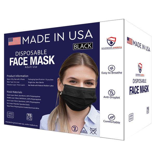 Costco Sovereign America Adult's Disposable Face Masks Black SameDay Delivery or Pickup