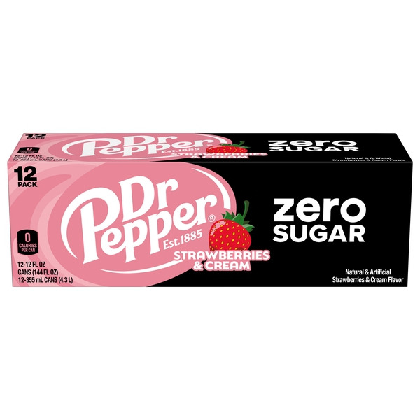 Dr Pepper Zero Sugar Strawberries & Cream Soda Same-Day Delivery