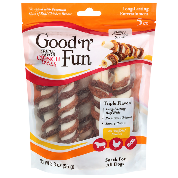 Good 'n' Fun Crunch Rolls Triple Flavor Snack for All Dogs