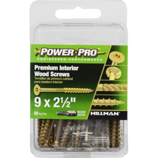 Hillman #9 x 2-1/2 in. Power Pro Premium Interior Wood Screws, 50-Pack