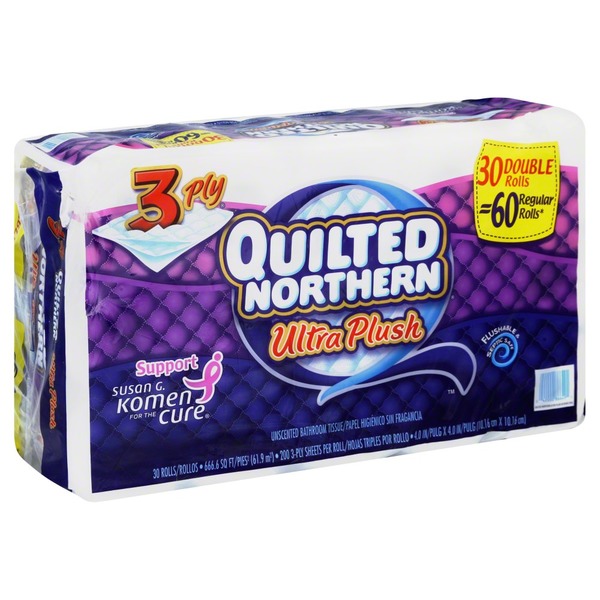Quilted Northern Bathroom Tissue, Unscented, Double Rolls, 3Ply (30 ct