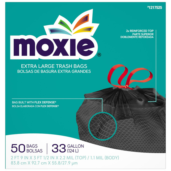 MOXIE 33-Gallon Scent free Black Outdoor Plastic Wastebasket Drawstring Trash Bag 50 -Count