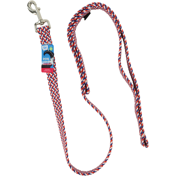 Play On Woven Dog Leash, 1 in x 6 ft - Red, Blue & White