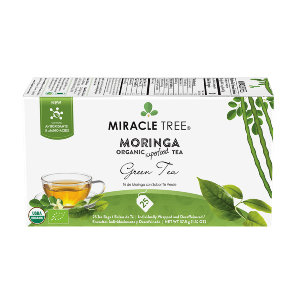Miracle Tree Organic Moringa Herbal Tea, Green Tea, Decaffeinated