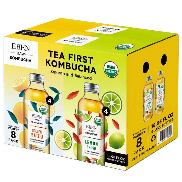 SUPER KOMBUCHA PREMIUM 3箱セット Eben Organic Raw Kombucha Variety Pack, 16.06 oz, 8-count Same-Day
