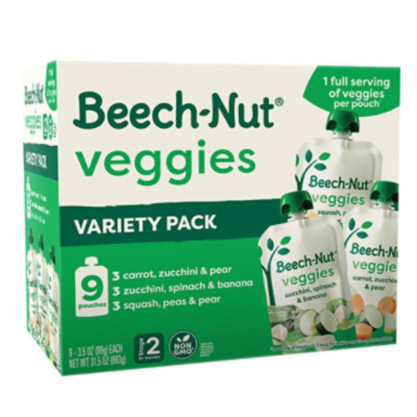 Beech-Nut Veggies Stage 2 Baby Food Variety Pack, 3.5 oz Pouch (9 Pack)