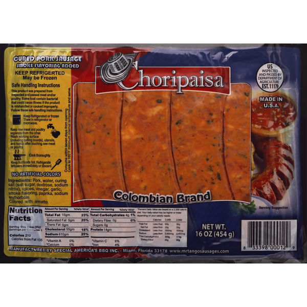 Choripaisa Pork Sausage, Cured