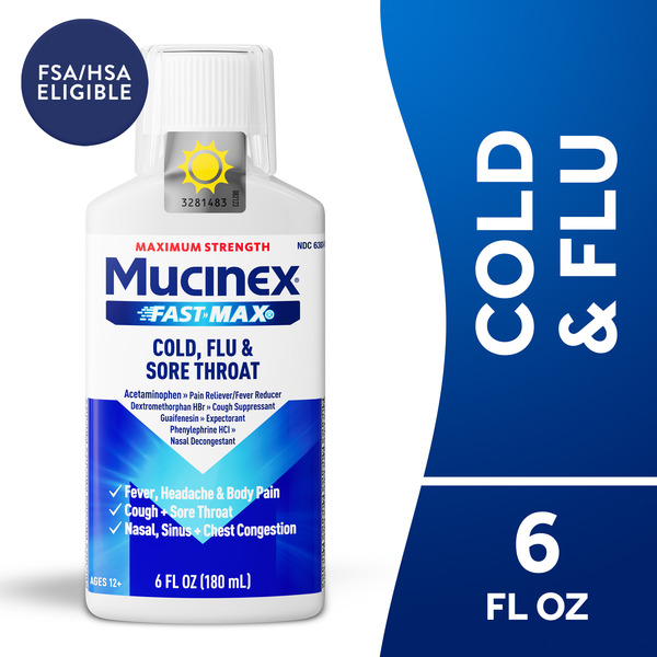 MUCINEX® Mucinex Fast-Max Maximum Strength Cold, Flu, & Sore Throat Liquid,  6oz Same-Day Delivery or Pickup