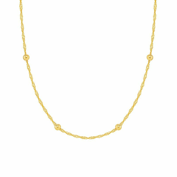 Primrose 24k Gold Over Silver Station Bead Singapore Chain Necklace, Women's, Size: 18", Yellow Gold Tone