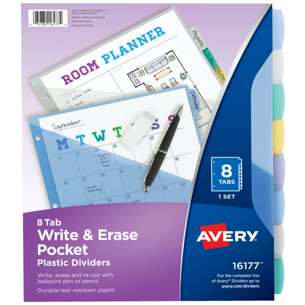 Avery Dividers, Plastic, with Pockets, Write-On