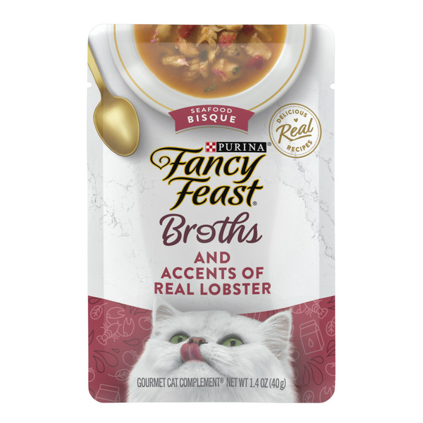 Purina Fancy Feast Lickable Wet Cat Food Broth Topper Seafood Bisque and Accents of Real Lobster