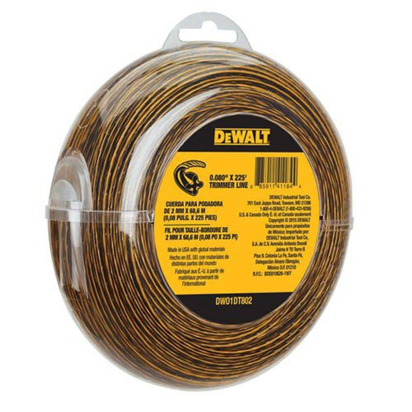 Dewalt 0.080 In. X 225 Ft. Replacement Line For Cordless Battery Operated Bump Feed String Grass Trimmer/lawn Edger
