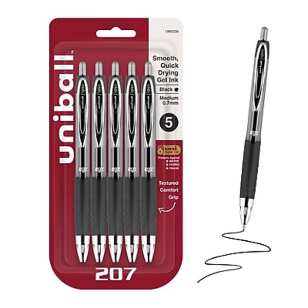Uni-Ball Signo 207 Retractable Gel Pen, Medium Point, Black Ink