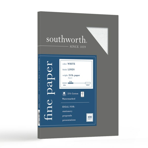 Neenah Paper Southworth P554CK 8.5" x 11" 24 Pounds White Linen Finish 25% Cotton Business Paper