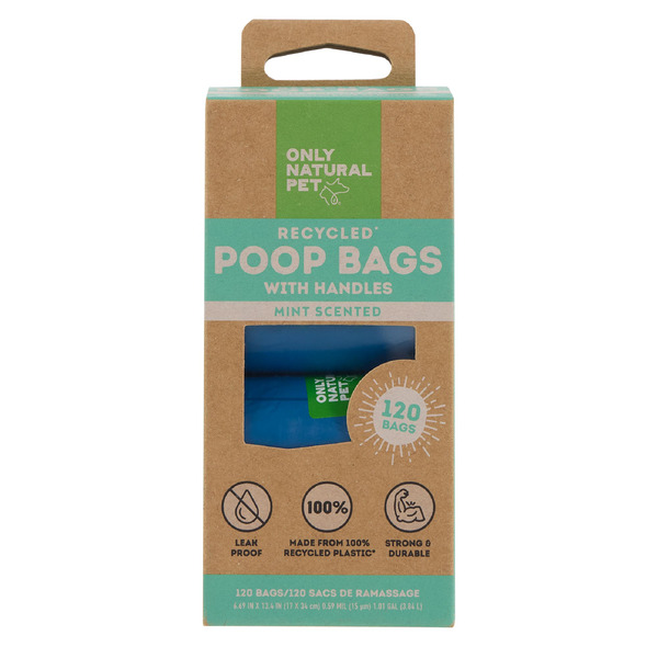 Only Natural Pet Recycled Poop Bags With Handles - Blue, Mint Scented