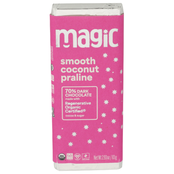 Magic Chocolate Organic Smooth Coconut Praline Dark Chocolate Bar