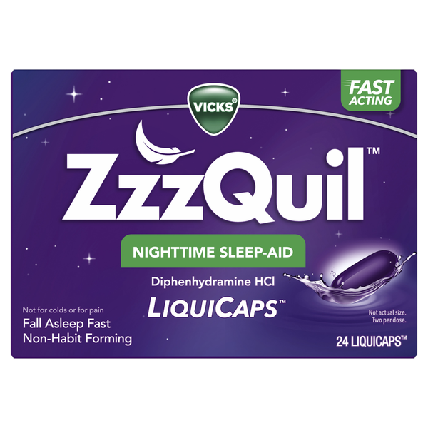 Vicks ZzzQuil LiquiCap Sleep Aid, Diphenhydramine 25mg HCl, 24