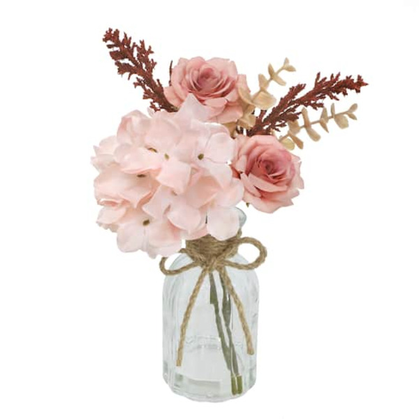 Ashland Premade Pink Hydrangea & Rose Arrangement in Glass Bottle