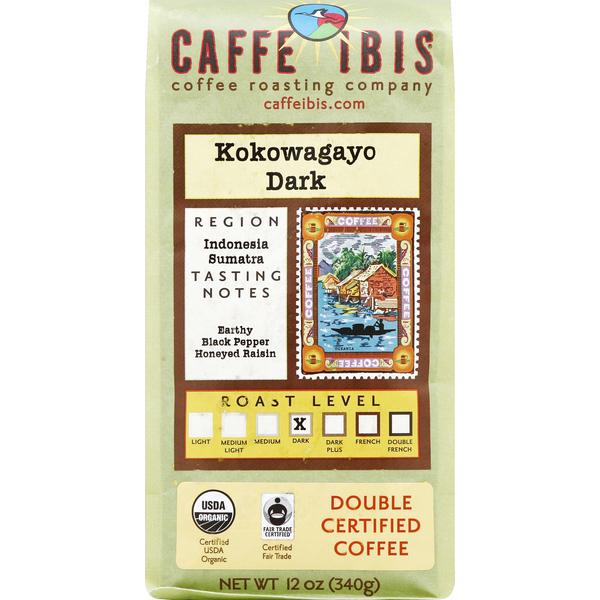 Caffe Ibis Coffee, Double Certified, Dark Roast, Kokowagayo Dark