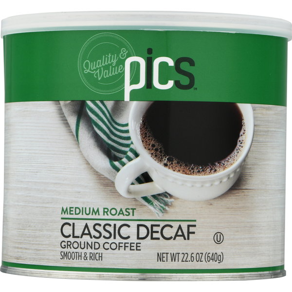 PICS Coffee, Ground, Medium Roast, Classic Decaf Same-Day Delivery
