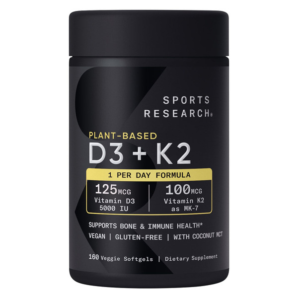 Sports Research Plant Based Vitamin D3 + K2, 160 ct Same-Day