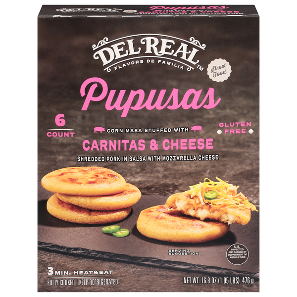Del Real Gluten Free Carnitas & Cheese Pupusas