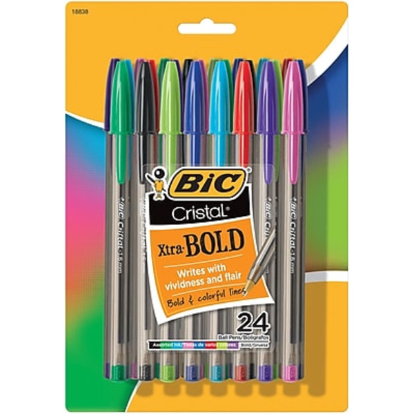 BIC Assorted Ink Bold Point Cristal Ballpoint Stick Pens