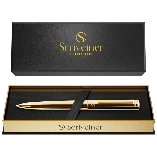 Scriveiner Medium Point, 1.0 mm, Black Ink Classic Ballpoint Pen - Gold Barrel