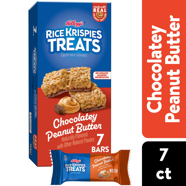 Kellogg's Rice Krispies Treats Chocolatey Peanut Butter Crispy Rice Squares, Kids Snacks, 7 Count
