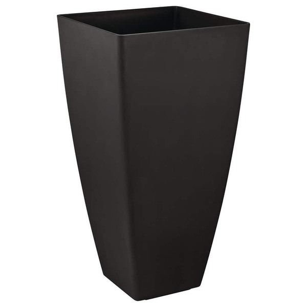 Vigoro Tallulah Medium Black Fiberglass Recycled Tall Square Planter With Drainage Holes (14.5 In. L X 14.5 In. W X 28 In. H)