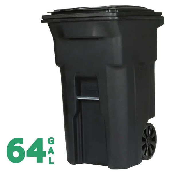 Toter 64 Gal. Black Rolling Outdoor Garbage/trash Can With Wheels And Attached Lid