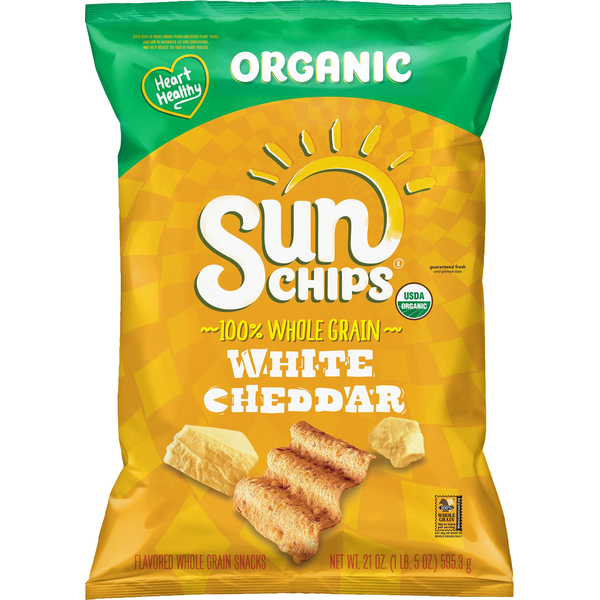 Sun Chips Whole Grain Snacks, Organic, White Cheddar Flavored (21 oz