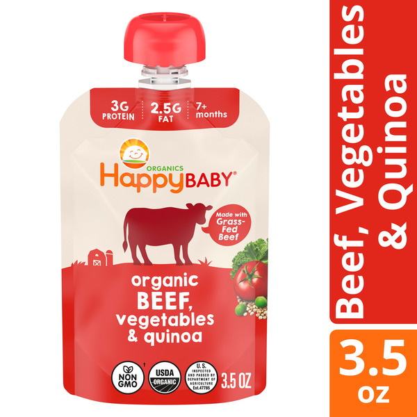 Happy Baby Organics Organics Savory Blends Stage 3 Baby Food Puree, Grass-Fed Beef, Market Vegetables & Quinoa Stew Pouches, 3.5 oz.