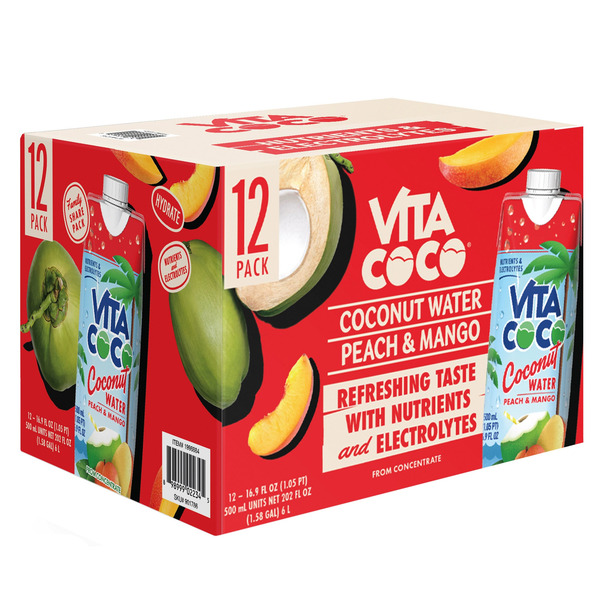 Vita Coco Peach & Mango Coconut Water, 16.9 fl oz, 12-count