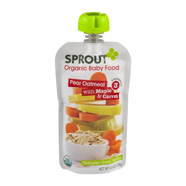 Sprout Organic Baby Food Pear Oatmeal with Maple & Carrot 3 (4.5 oz