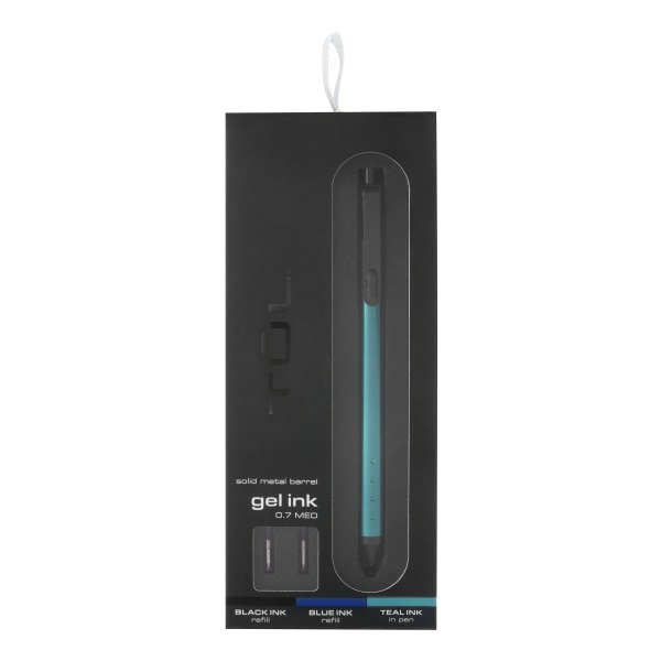 TUL Medium Point Fine Writing Solid Metal Barrel Retractable Gel Pen With 2 Refills - Teal, Black & Blue Ink