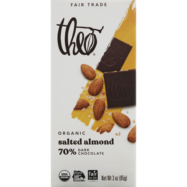 Theo Chocolate Dark Chocolate, Organic, Salted Almond, 70% Same