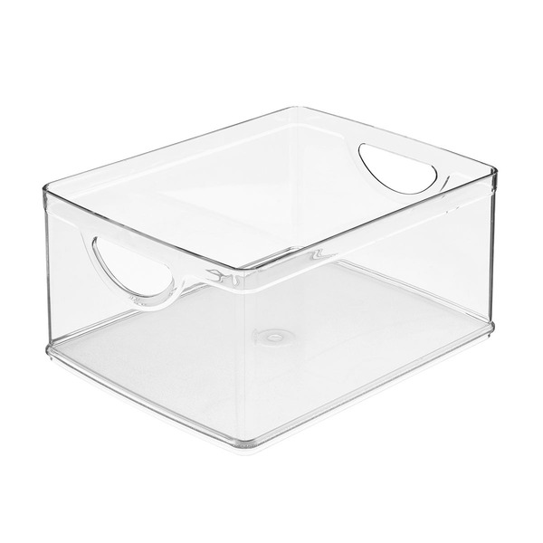 iDesign Linus Recycled Plastic Stackable Kitchen Storage Bin With Integrated Handles Clear Cabinet Organizer, 10 x 8 x 5 in