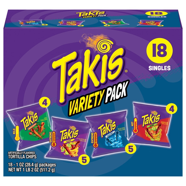 Takis 18 pc / 1 oz Variety Pack, Assorted Flavored Mixed Rolled