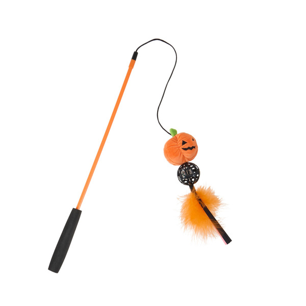 Thrills & Chills Halloween Light-Up Pumpkin Teaser Cat Toy - Orange
